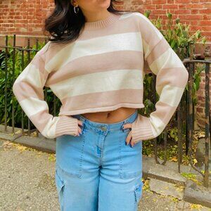 Chic Long Sleeve Cropped Striped Sweater